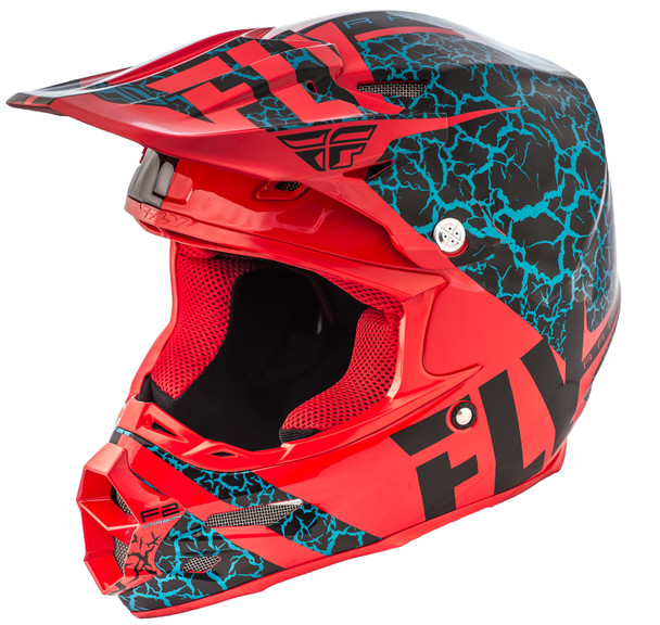 Fly Racing F2 Carbon Fracture Helmet Black/Red/Light Blue Xs 73-4172-1-Xs