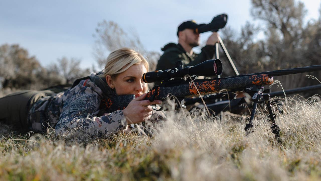 Rifle with Horus optic in mountain terrain