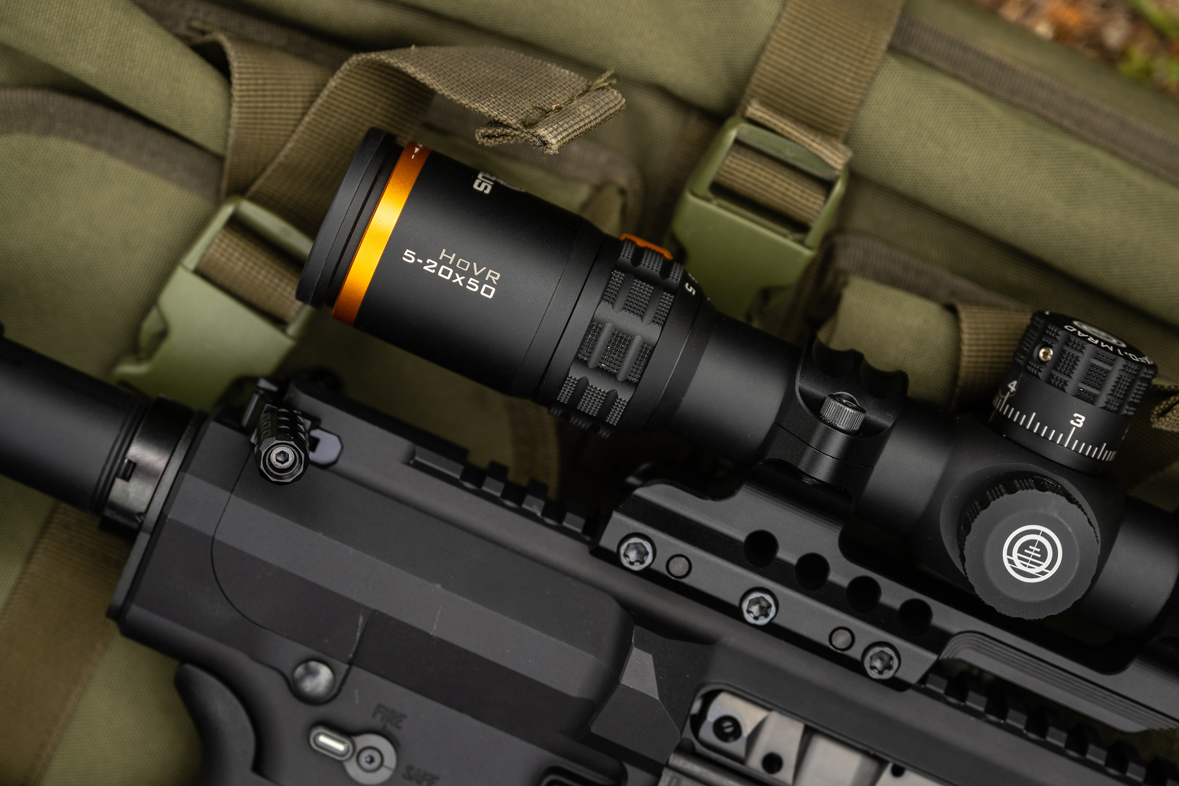 Riflescope mounted on a rifle in field conditions
