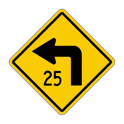 W1-1a Turn Left or Right with Advisory Speed