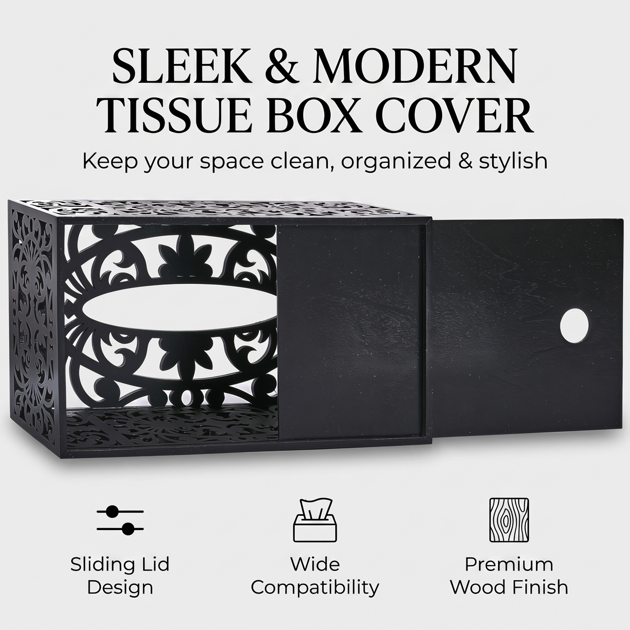 Home decor tissue box cover &ndash; matte black wooden tissue holder in interior