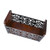 Top view of wooden magazine storage box with metal panel, minimalist magazine rack design