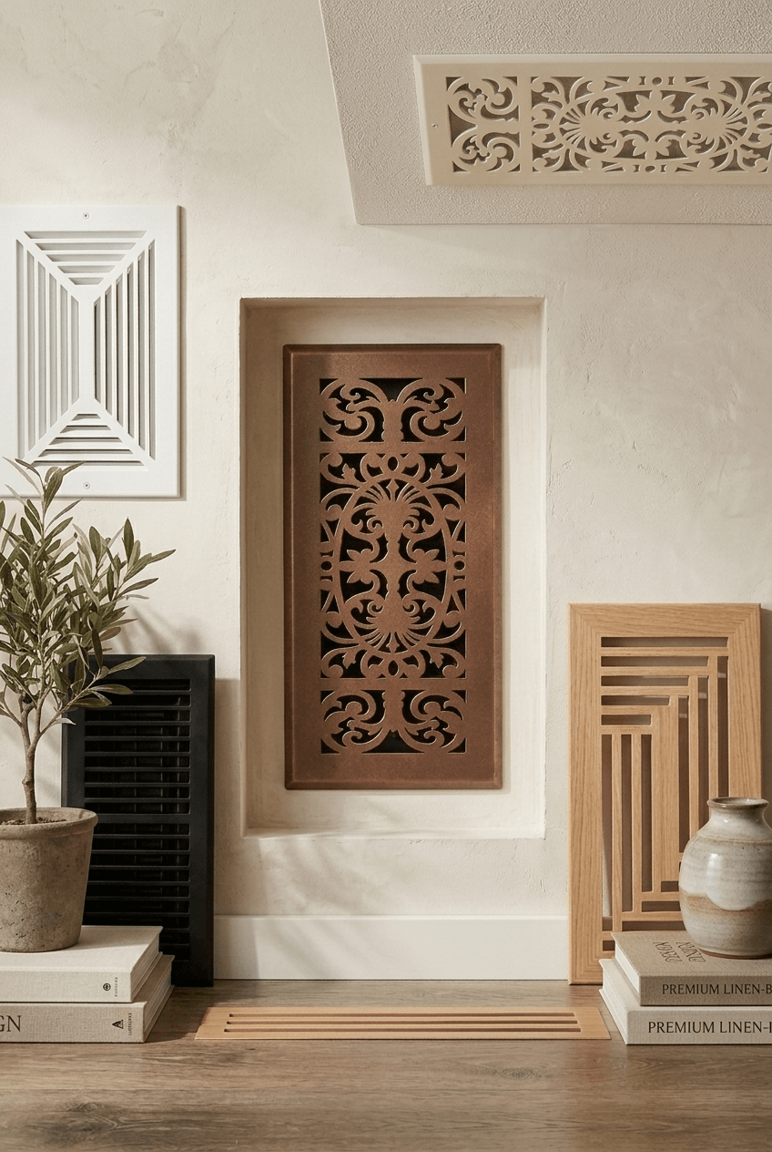 Elegant decorative vent cover installed in a modern home interior