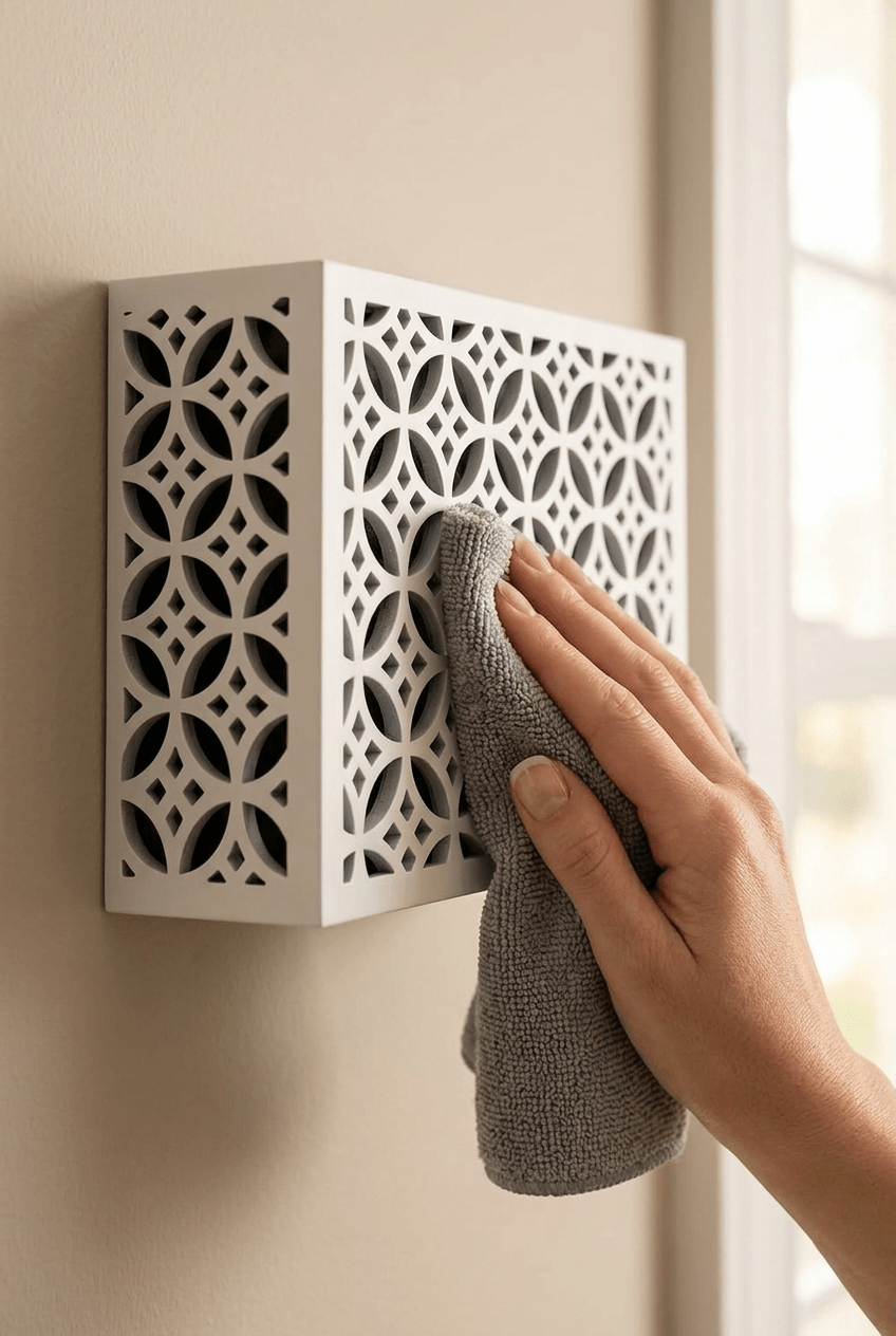 Stylish doorbell chime cover installed in a modern home entryway with warm neutral wall tones