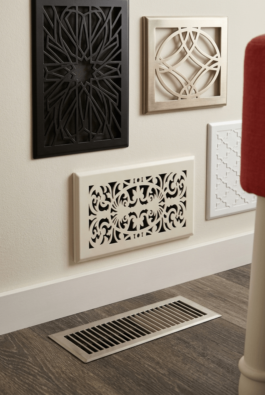Step-by-step decorative vent cover installation in a home