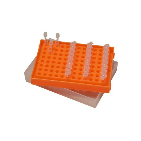 PCR work rack with lid, 96 places, assorted colours, for PCR microtubes