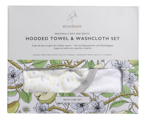 Storksak Hooded Towel and Wash Cloth Set Raindot Print