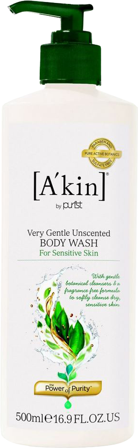 A'kin Uniquely Pure Unscented Very Gentle Body Wash 500ml