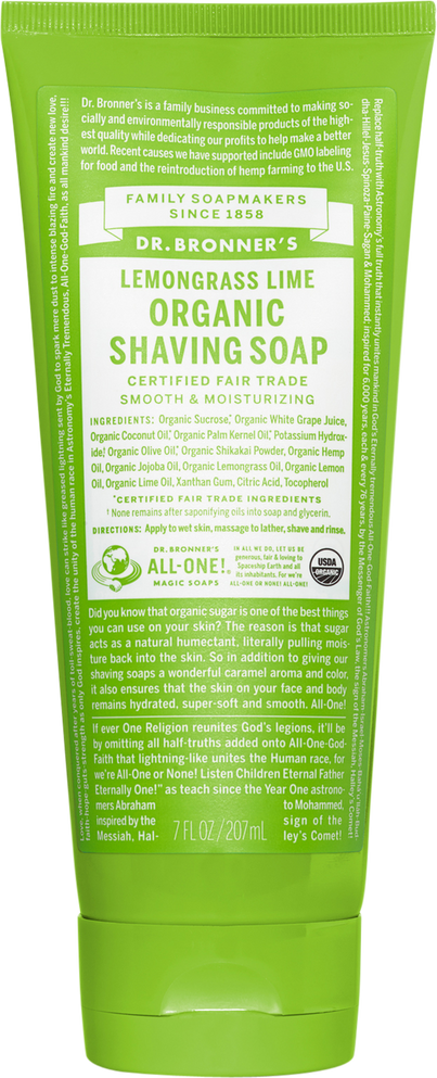 Dr Bronner's Organic Fair Trade Shaving Soap Gel Lemongrass Lime 207ml