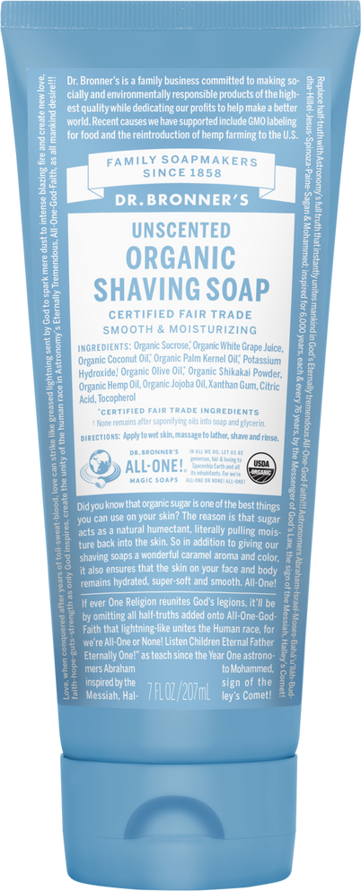 Dr Bronner's Organic Fair Trade Shaving Soap Gel Unscented 207ml