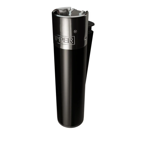 Swag-Supply - 48pk Custom Clipper Classic Large Lighter, Solid Black w/ Silver Cap