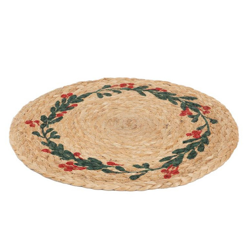 Mistletoe Wreath Jute Candle Coaster, Large