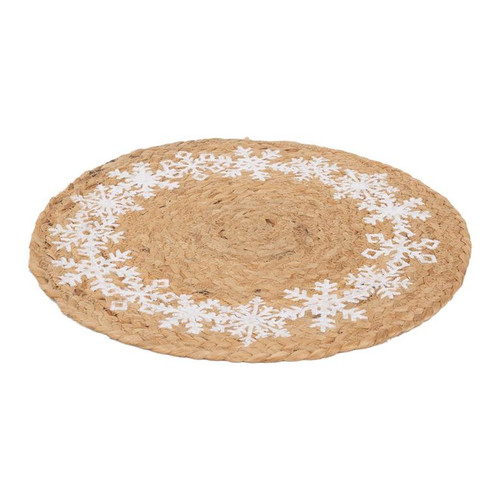 White Snowflake Wreath Jute Candle Coaster, Large