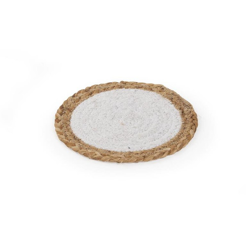 jute and cotton candle mat, small white