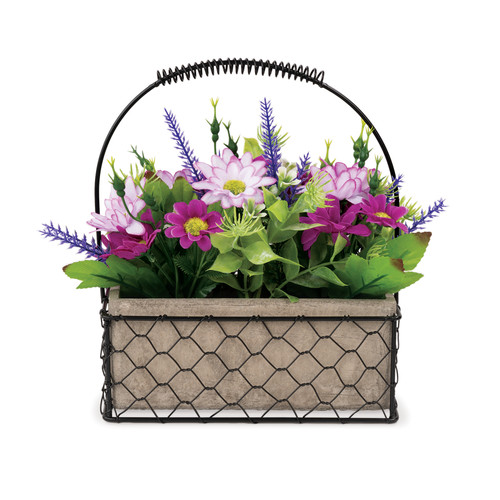 Dark Pink Multi-Color Flowers in Wire Basket