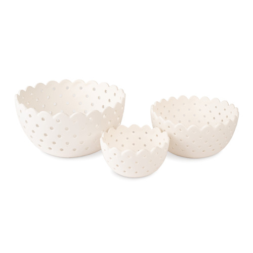 Cottage Bloom Scalloped Ceramic Fruit Bowls S/3