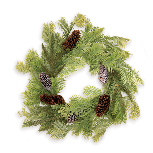 Flat Needle Evergreen Candle Ring With Pinecones - Large 20"