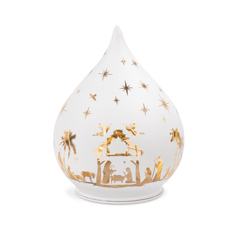 Lighted Glass Nativity Teardrop With Timer