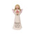A hand-painted resin angel figurine by Blossom Bucket with lavender-pink wings holding a cluster of pink flowers. The gown is inscribed with the text, 'blessed to have an Aunt like you' with two small hearts.
