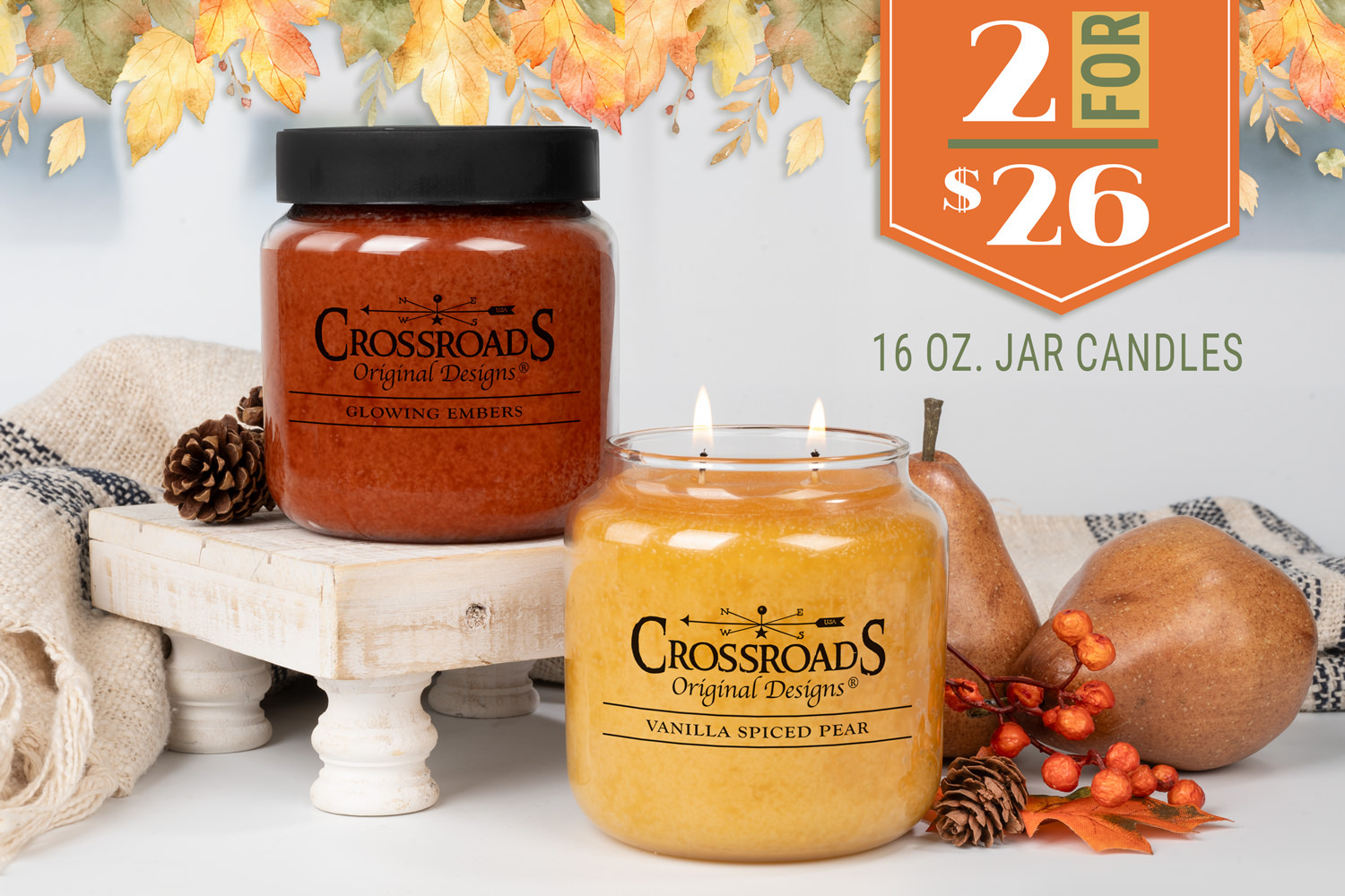 Get two 16-oz. premium scented Crossroads candles for just $26 when you shop online now through 9/4/25.