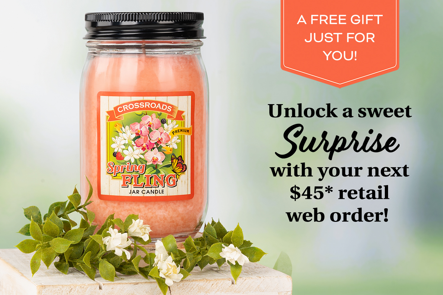 Spring Fling candle promotion: Get a free 12-oz. Spring Fling candle with any $45 retail online order at Crossroads until April 8.