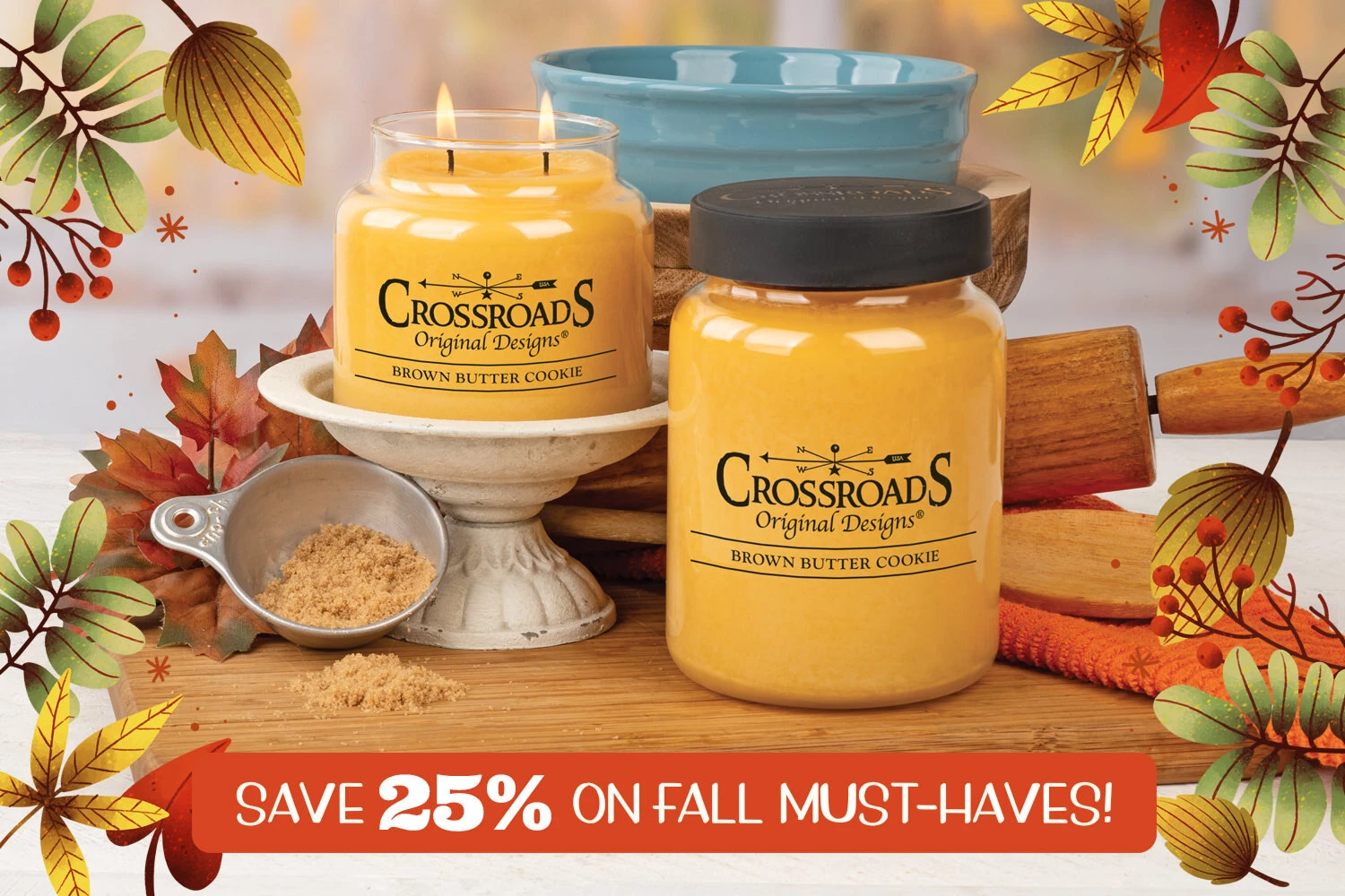 Crossroads Candles Online Promotion: 25% off 16 select fall fragrances and 60 oz. pumpkin jar candles through October 1, 2026.