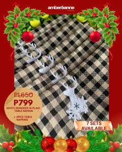 White Reindeer in Plaid Table Napkin