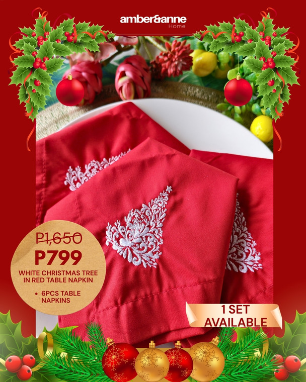 White Christmas Tree in Red Table Napkin