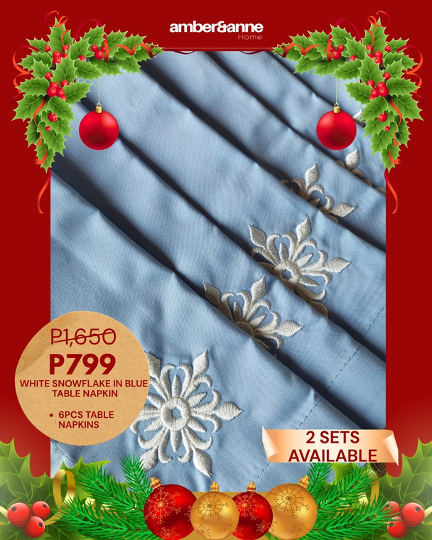White Snowflakes in Blue Table Napkin
