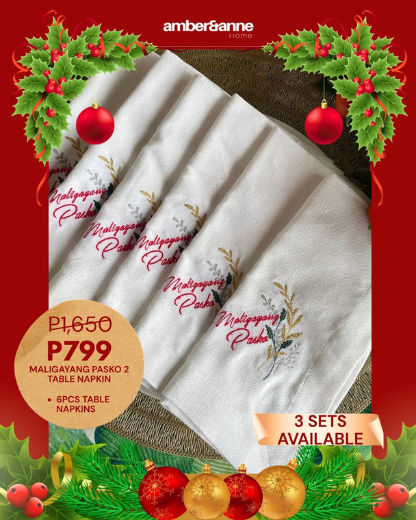 Maligayang Pasko in White Table Napkin