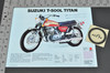 Vintage NOS 1974 Suzuki T500 L Titan GT380 L Sebring Brochure Dealer Specs OEM