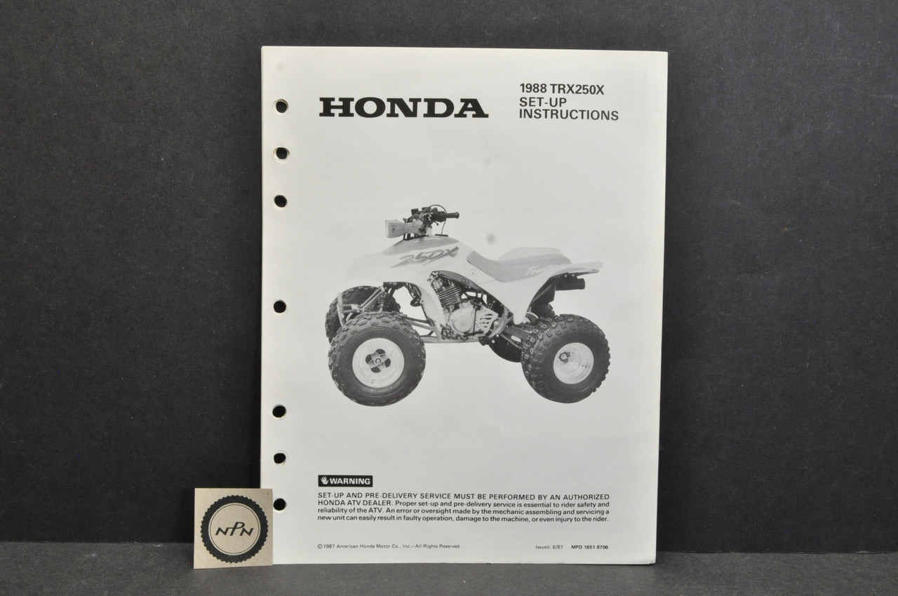 NOS Honda 1988 TRX250 X Fourtrax Set Up Assembly Pre Delivery Instruction Manual