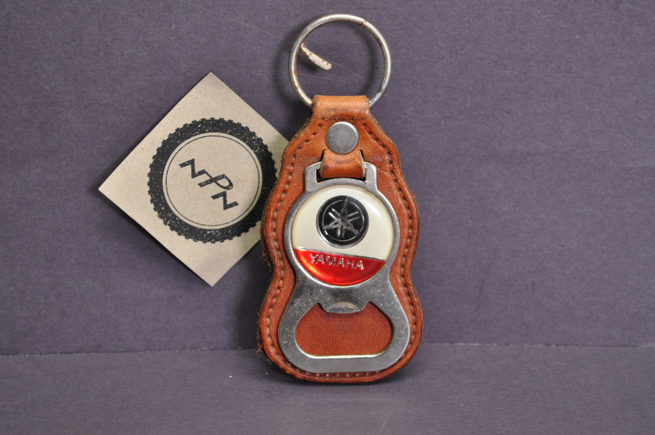 Vintage Yamaha Leather Bottle Opener Keychain Hazelnut Brown