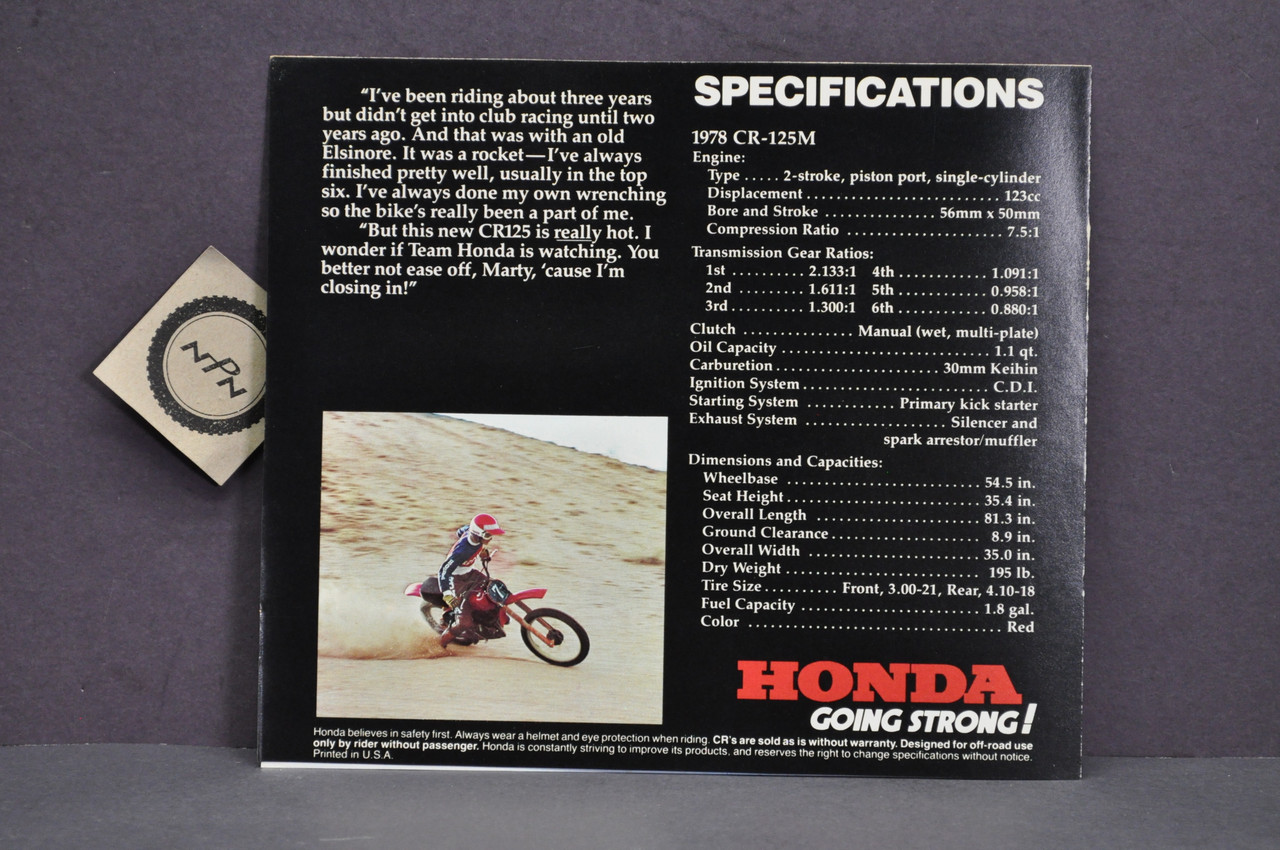 Vintage NOS 1978 Honda Elsinore CR125 M Motorcycle Brochure
