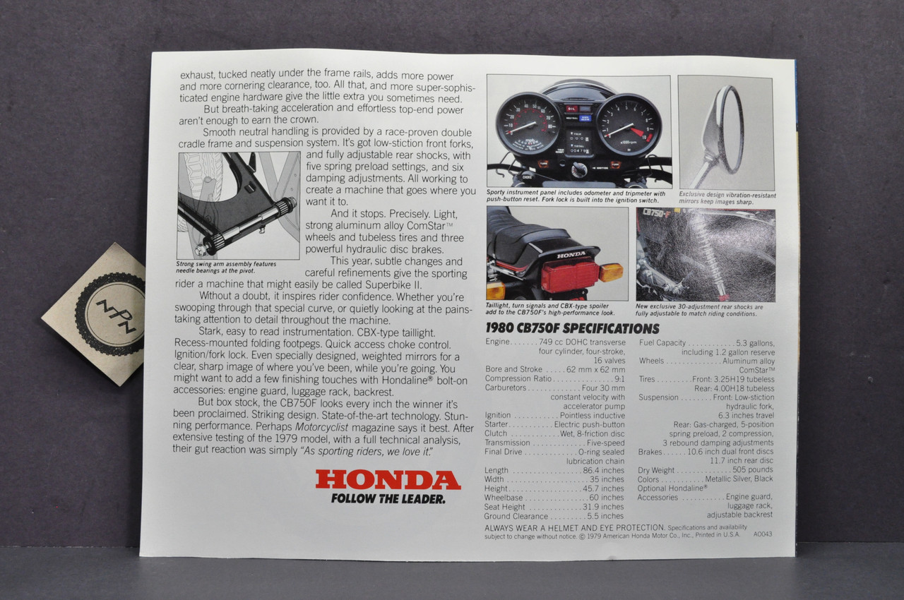 Vintage NOS 1980 Honda CB750 F Motorcycle Brochure