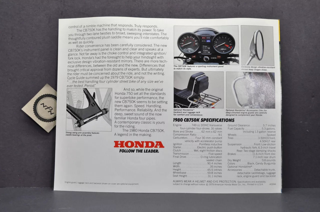 Vintage NOS 1980 Honda CB750 K Motorcycle Brochure