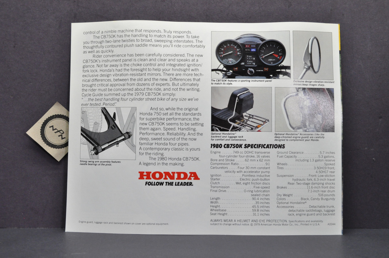 Vintage NOS 1980 Honda CB750 K Motorcycle Brochure - NOS Parts NOW