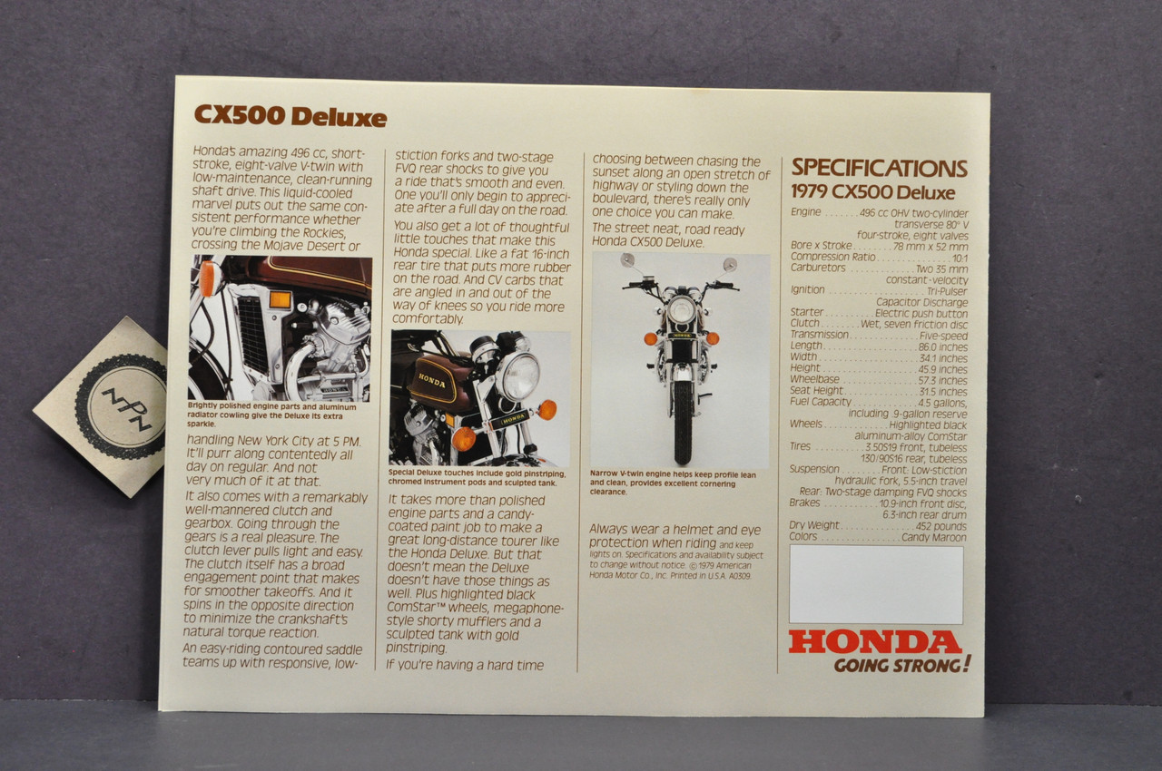 Vintage NOS 1979 Honda CX500 D Deluxe Motorcycle Brochure