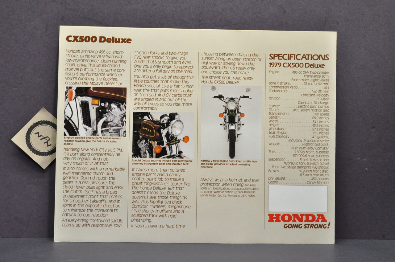 Vintage NOS 1979 Honda CX500 D Deluxe Motorcycle Brochure - NOS