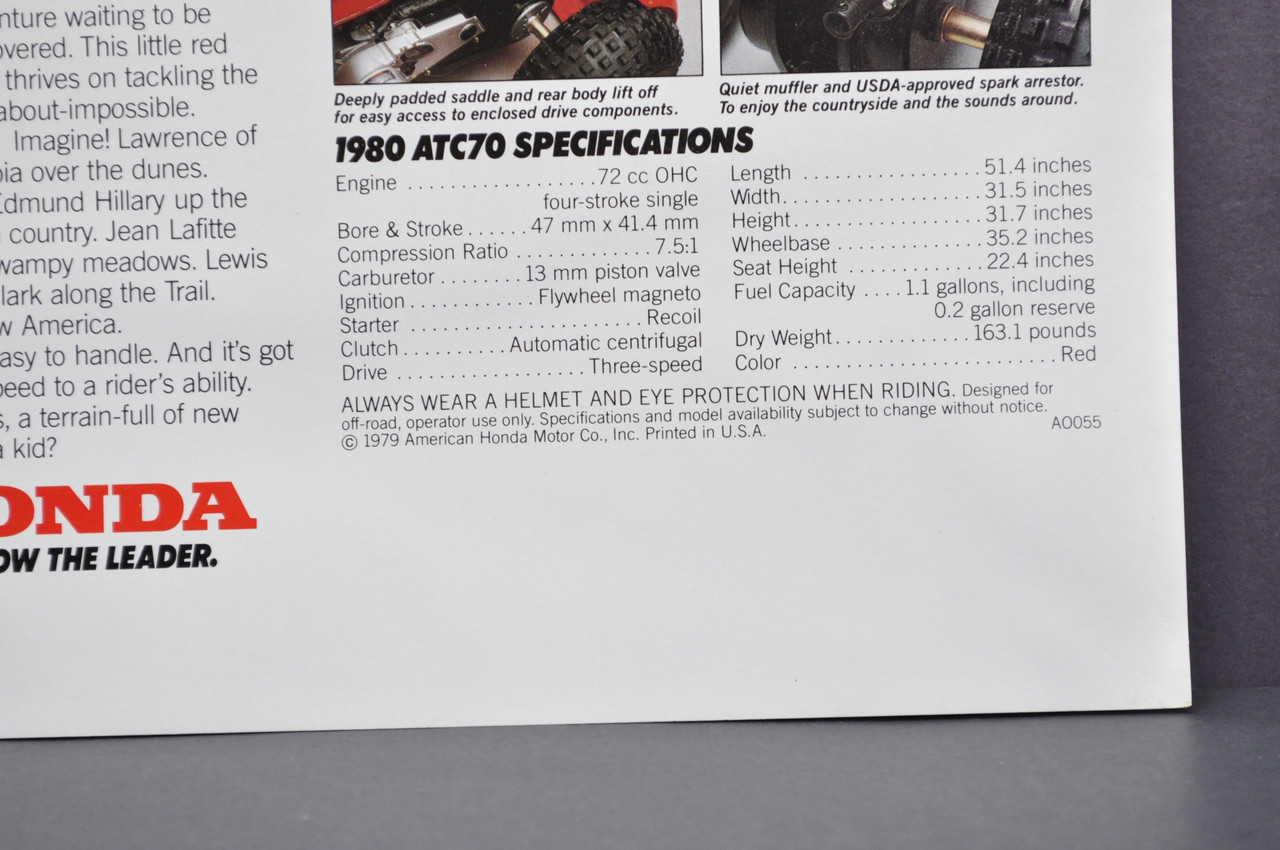 Vintage NOS 1980 Honda ATC70 Three Wheeler Brochure Spec Sheet Flyer