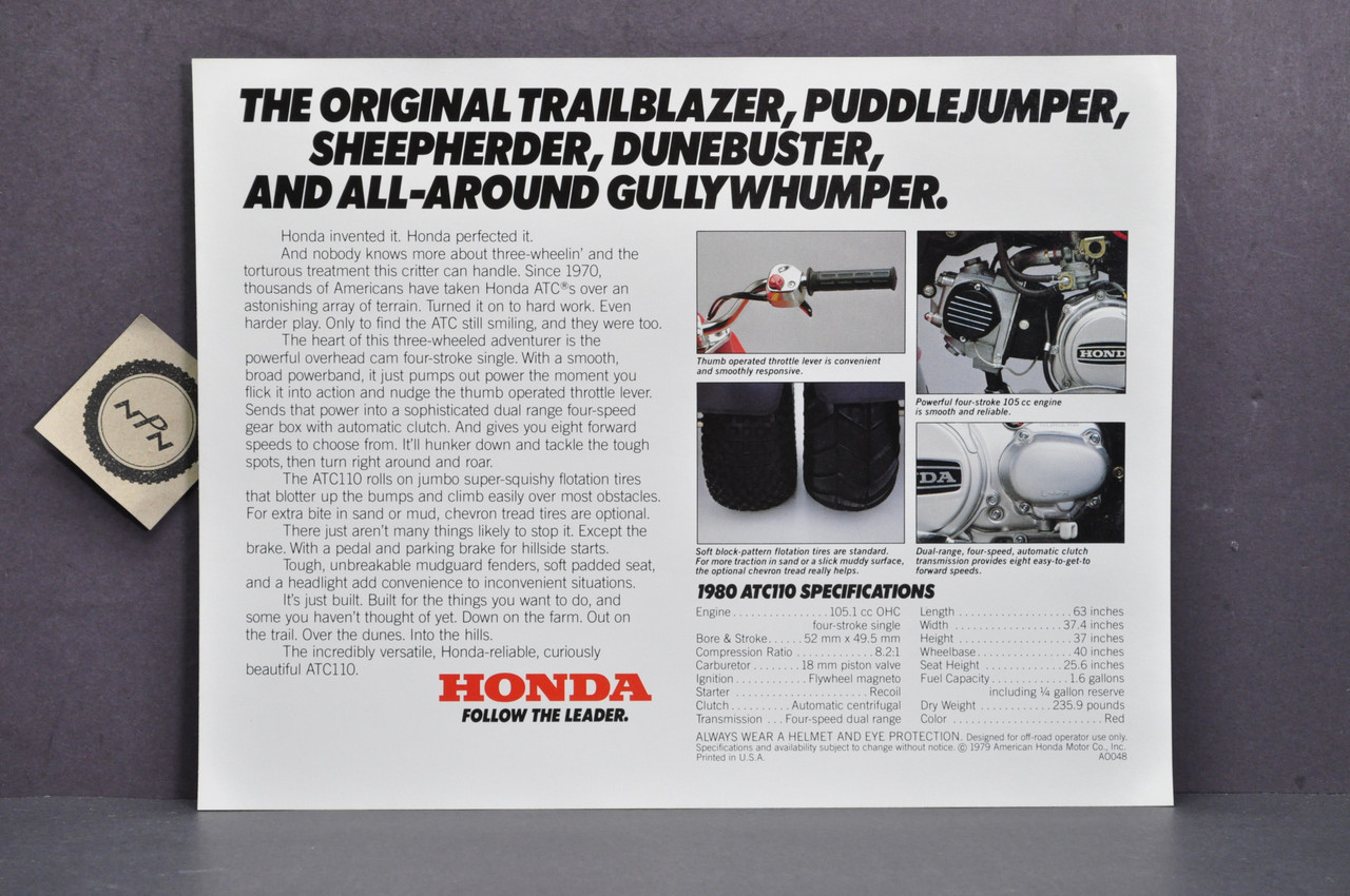 Vintage NOS 1980 Honda ATC110 Three Wheeler Brochure Spec Sheet Flyer