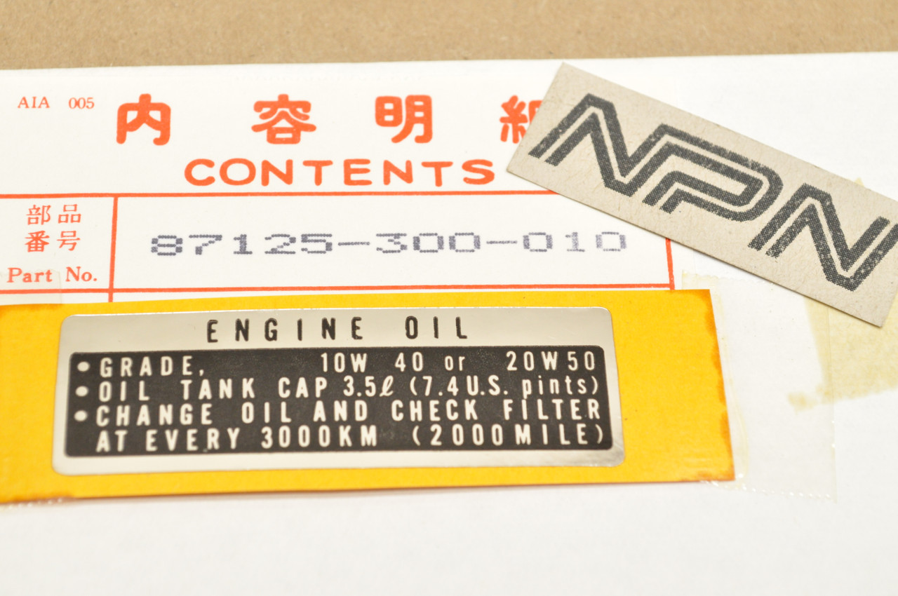NOS Honda CB750F CB750 K0-K5 Oil Caution Label Decal Sticker 87125-300-010