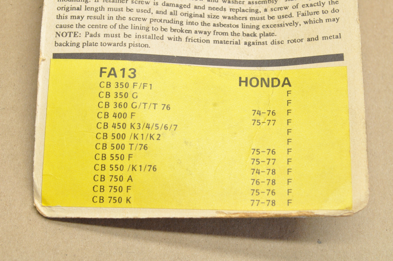 NOS Honda CB350 CB400 CB450 CB500 CB550 CB750 EBC Front Brake Shoe Pad Set