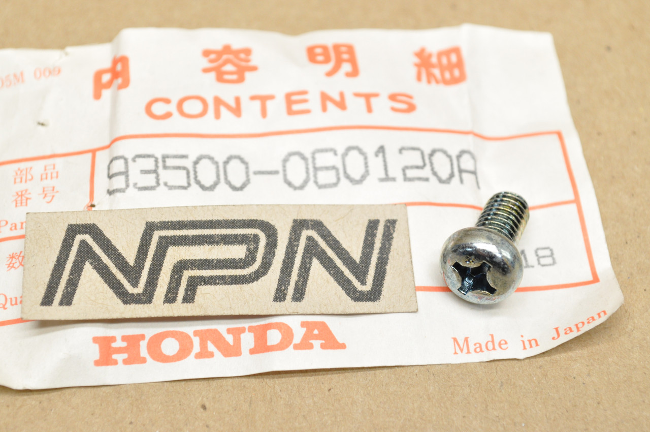 NOS Honda ATC90 CB750 CL72 CT70 QA50 SL350 ST90 XL350 Z50 Screw 93500-06012-0A