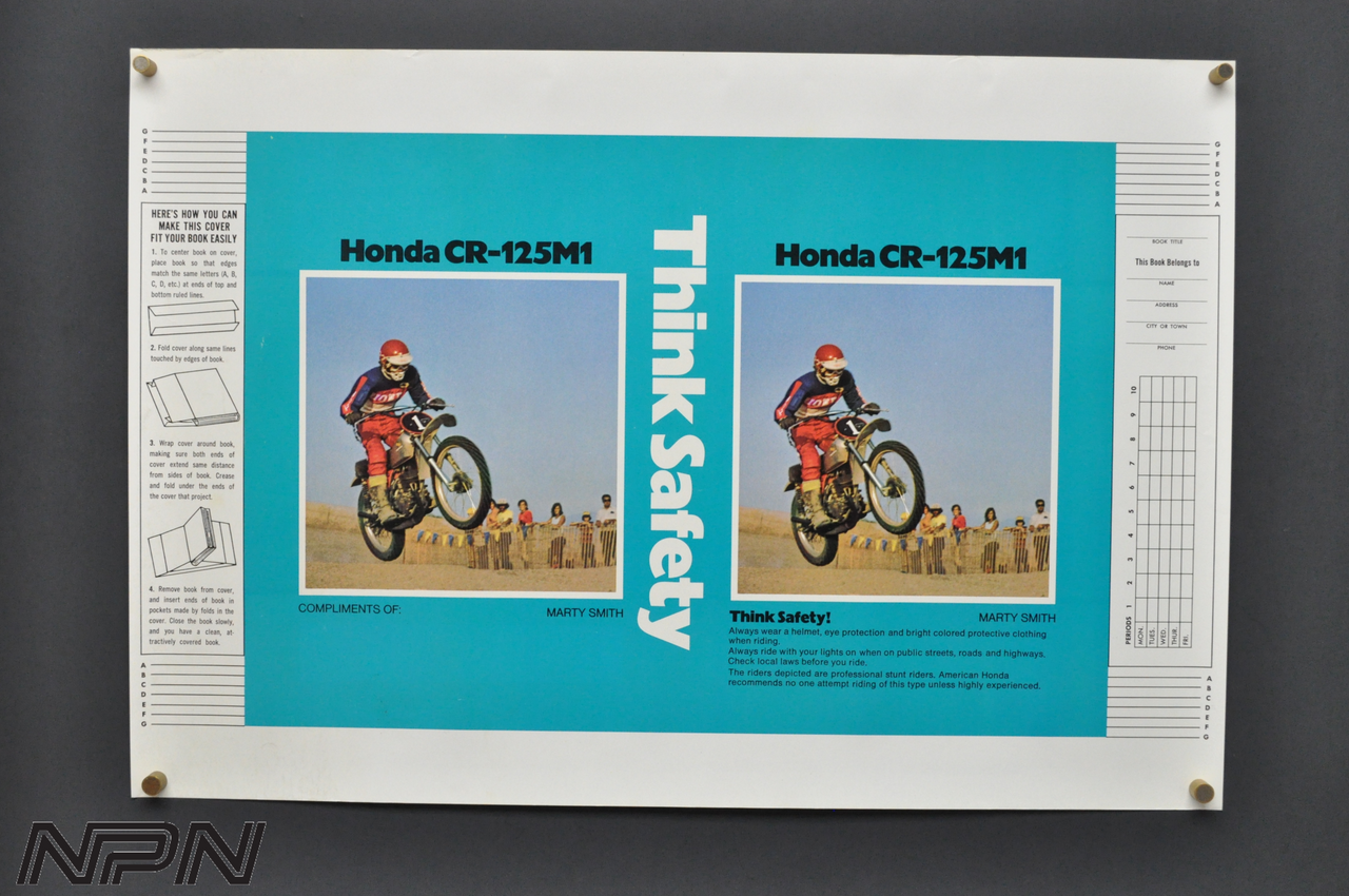 Vintage NOS 1975 Honda CR125 Elsinore Book Cover Marty Smith Think Safety