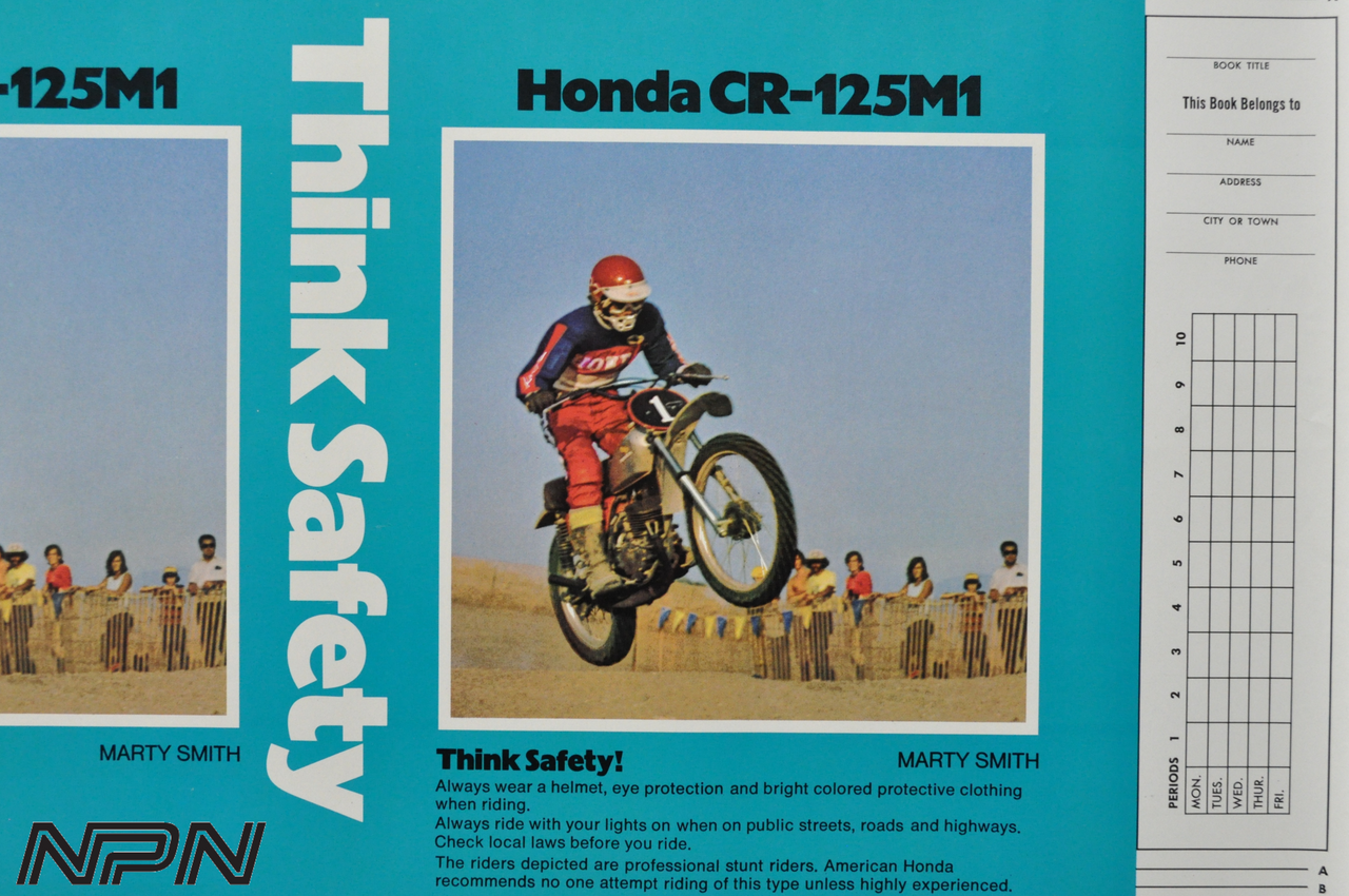 Vintage NOS 1975 Honda CR125 Elsinore Book Cover Marty Smith Think Safety