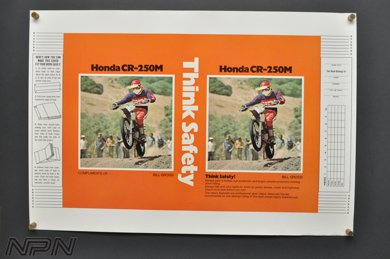 Vintage NOS 1975 Honda CR250 Elsinore Book Cover Bill Grossi Think Safety