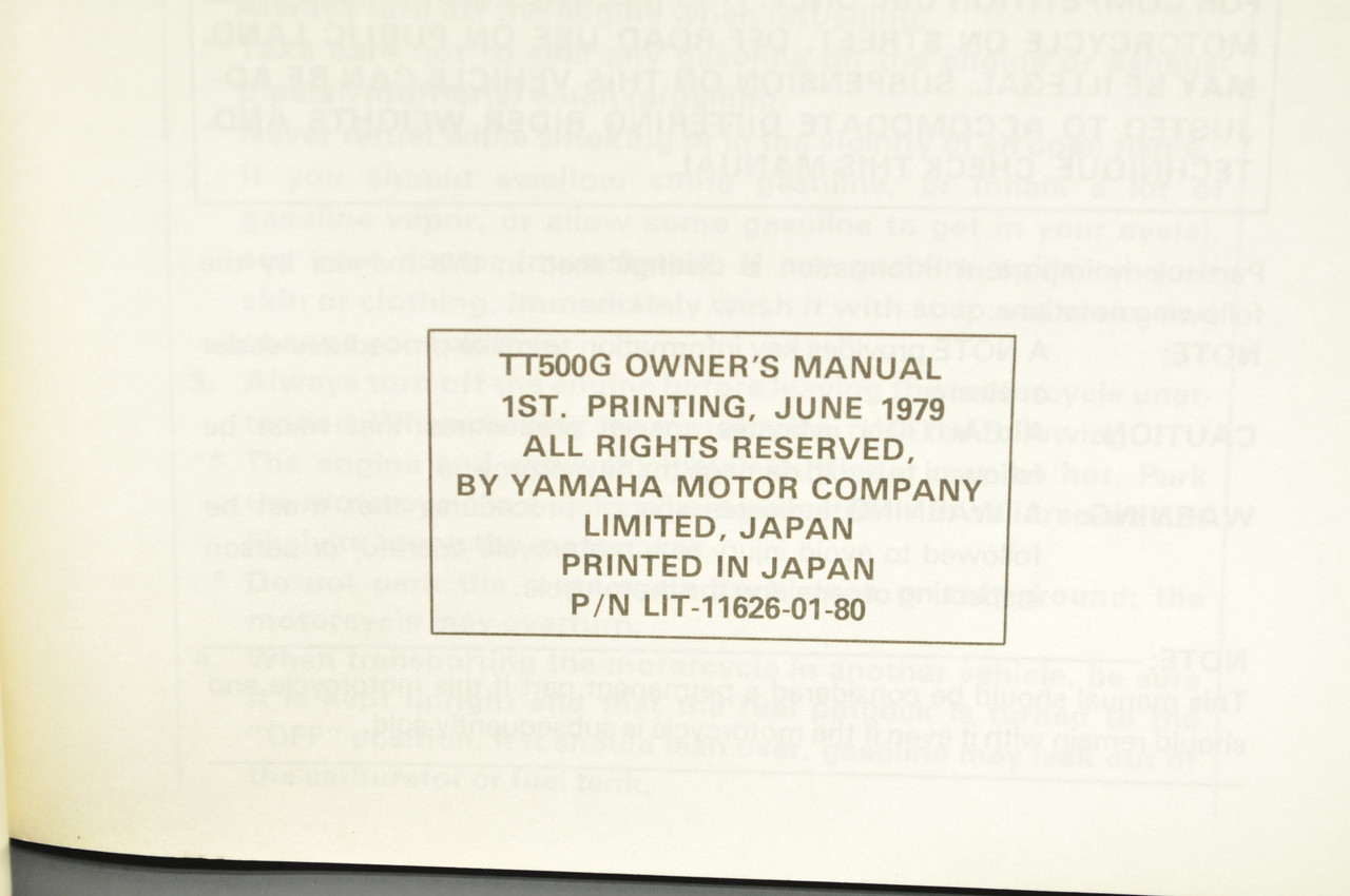Vintage NOS 1980 Yamaha TT500 G Owners Manual