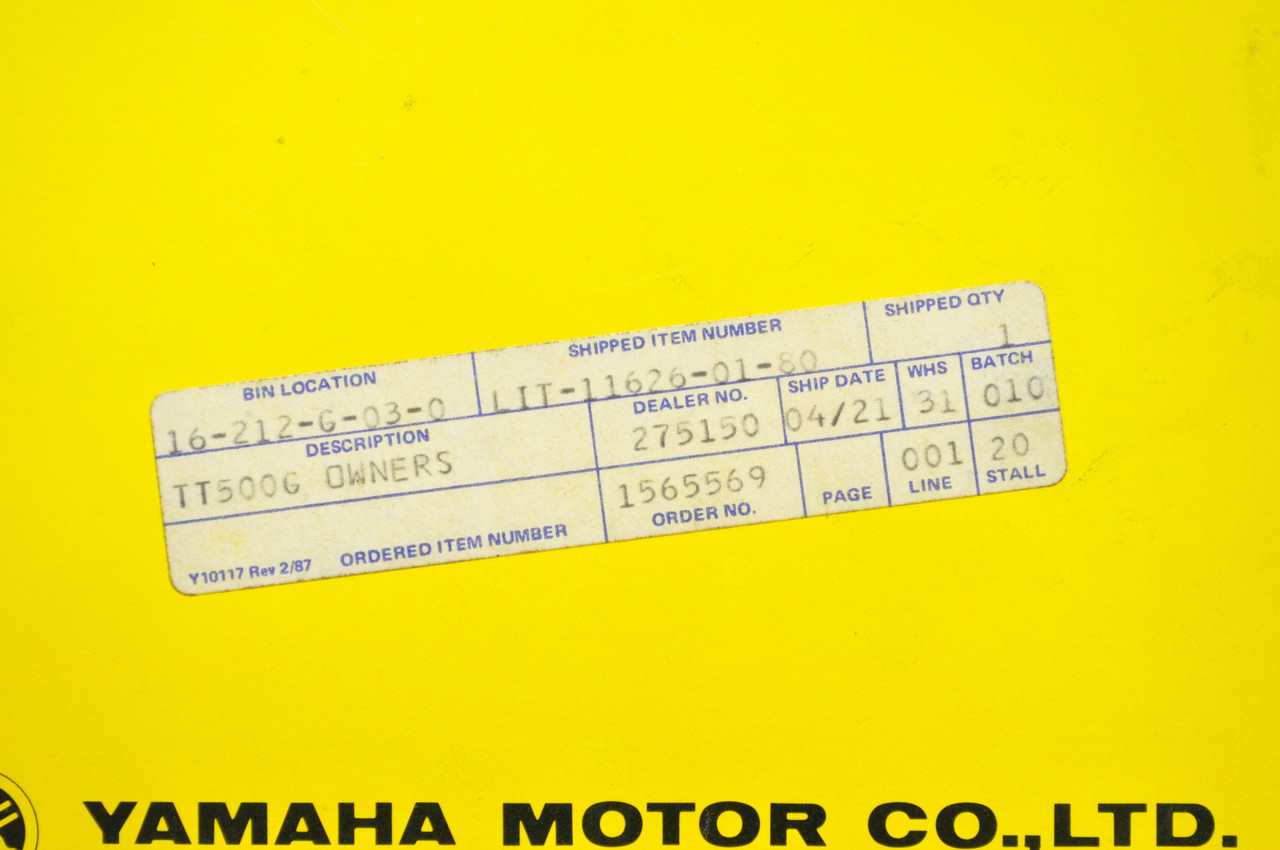 Vintage NOS 1980 Yamaha TT500 G Owners Manual