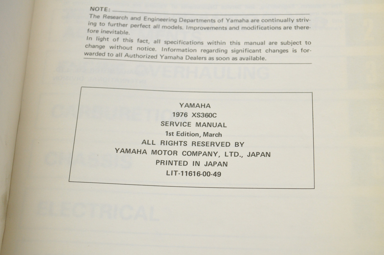 Vintage 1976 Yamaha XS360 C Shop Service Manual